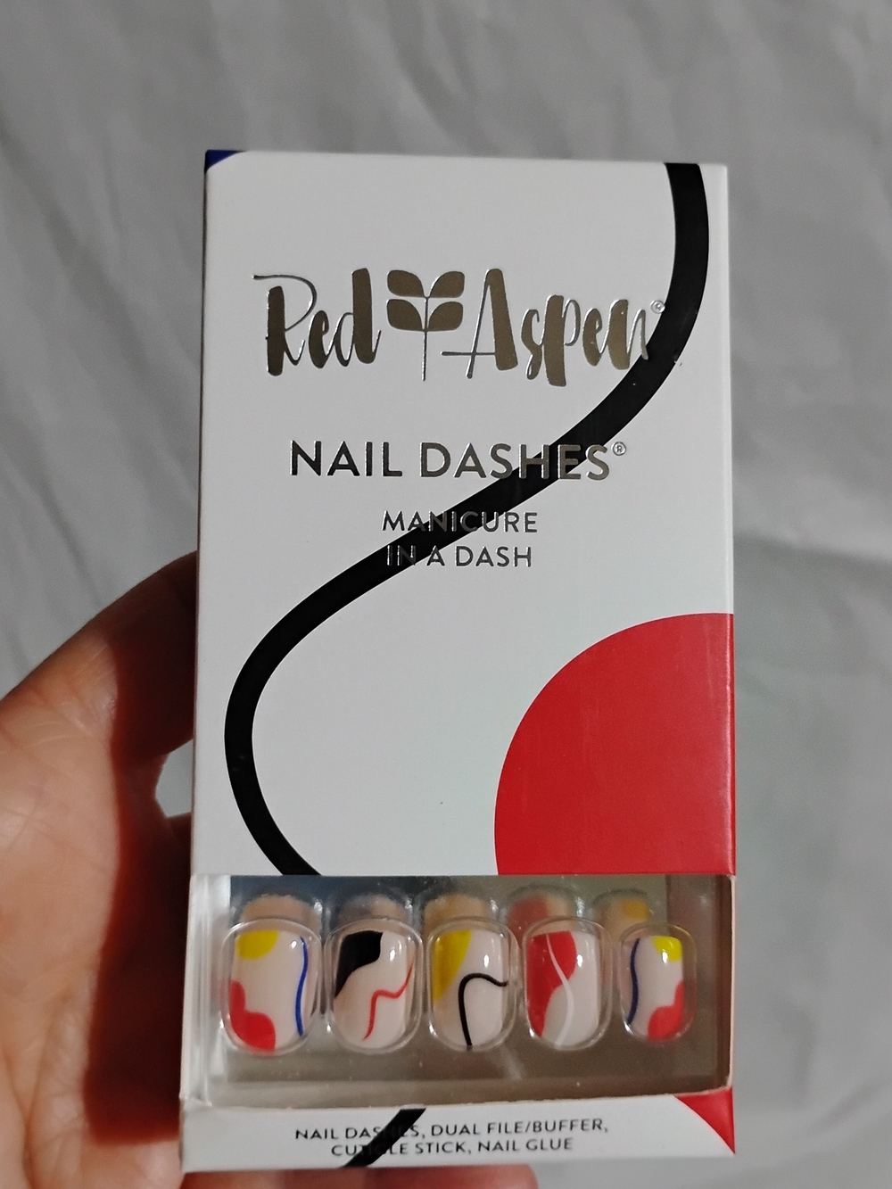Red Aspen Nail Dashes Press-On Nails - Multicolor Abstract Distraction Devon NEW